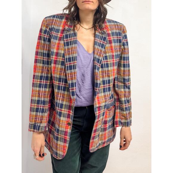 Blue and Red Plaid Oversized Blazer - Picture 1 of 3